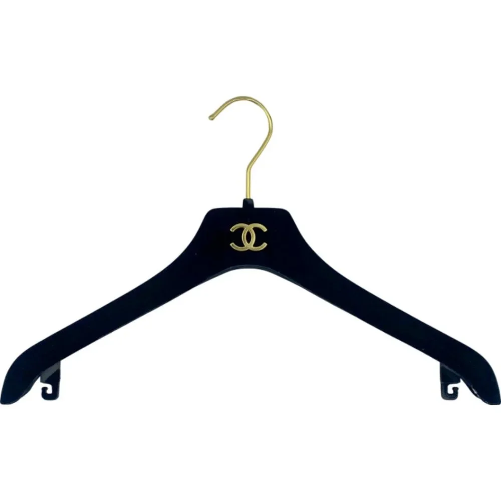 Vintage Chanel Single Black Clothing Closet Hanger w/Gold Logo
